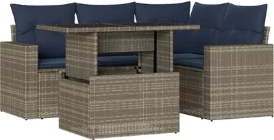 Image de Ensemble de canapé de jardin 5 pcs avec coussins gris résine tressée