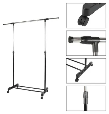 Immagine prodotto di Portaabiti su ruote - Portaabiti telescopico - Regolabile in altezza e larghezza - 4 ruote - 145x77x158 cm - Acciaio inossidabile