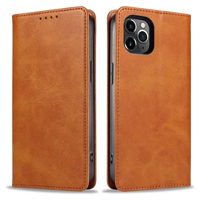 Produktbild von Handyhülle für Apple iPhone 11 Pro Max Kunstleder Flip Cover Hülle Klapphülle Case Kartenfach Farbe: Hellbraun