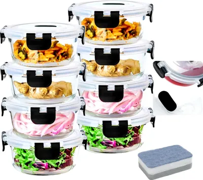 Image de Récipients de conservation des aliments, verre borosilicaté, fermeture hermétique, 8x400ml