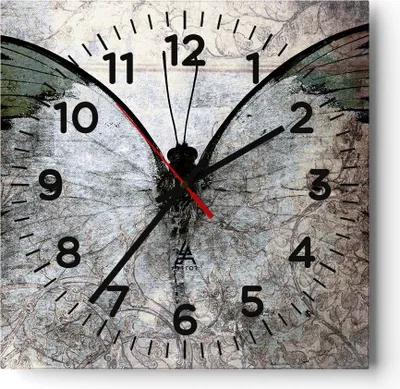 Produktbild von Wanduhr - Quadrat - Glasuhr - Schmetterling Abstraktion - 40x40cm - Schleichendes Uhrwerk - Lautlos - zum Aufhängen bereit - Dekoration Modern - Wanddekoration aus Glas - C4AC40x40-3679