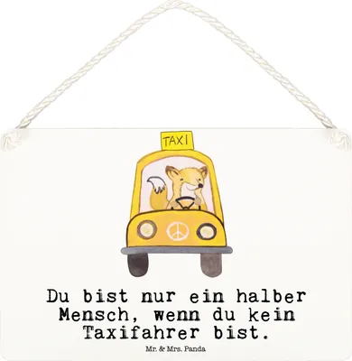 Produktbild von Mr. & Mrs. Panda Schild Taxifahrer Herz DIN A6 - Weiß - Geschenk, Türschild, kleine aufmerksamkeit, Dekobrett, wandtafel, holzbild