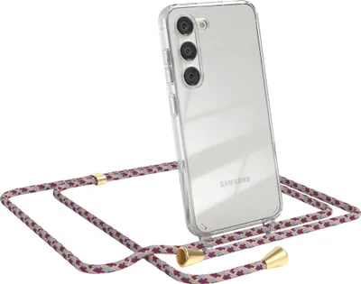 Produktbild von EAZY CASE Handykette kompatibel mit Samsung Galaxy S23, Handyhülle mit Umhängeband, Handykordel, Schutzhülle Clear, Band in Rot