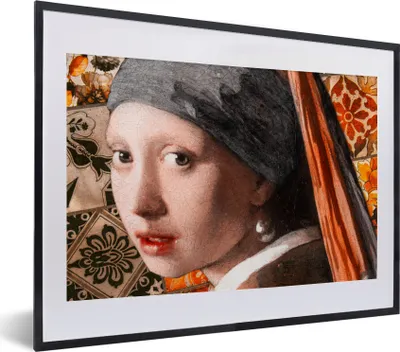 Produktbild von MuchoWow® Gerahmtes Poster Das Mädchen mit dem Perlenohrring - Vermeer - Collage 40x30 cm - Poster mit Schwarzem Bilderrahmen Wandposter Rahmen Foto Bilder - Bilderrahmen - Poster im Rahmen