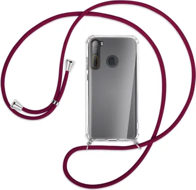Produktbild von Handykette Backcover-Schutzhülle mit Band (Metall silberfarben) für HTC Desire 20 Pro - dunkelrot