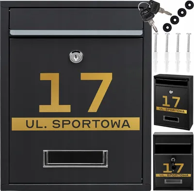 Obrázok produktu pre Poštová Schránka Rib Na Listy, Čierna + Zlatý Vzor