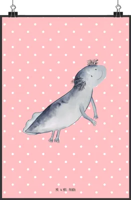 Produktbild von Mr. & Mrs. Panda Bild Axolotl Schwimmen DIN A2 - Rot Pastell - Geschenk, Wandbild, Plakat, Lurch, Froh, Kunstdruck, drucke, Problem, wanddeko, Optimistisch