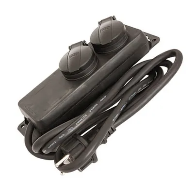 Produktbild von Listwa 2-krotna zewnętrzna z klapką Kolor czarny IP44 Przekrój 1,5 mm² dla 2x wtyczek Schuko
