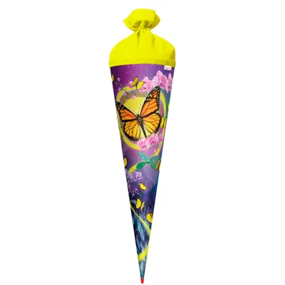 Produktbild von ROTH Schultüte groß Schmetterling 70 cm rund Rot(h)-Spitze Filzverschluss Zuckertüte Schulanfang