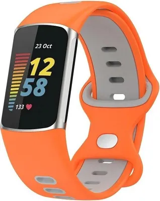 Produktbild von Strap-it Sport Silikonarmband mit Schnappverschluss - passend für Fitbit Charge 5 / Fitbit Charge 6 (orange/grau)
