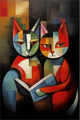 Produktbild von Wallario Poster - Lesende Katzen, Kunstdruck Größe: 61 x 91,50 cm