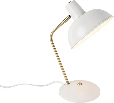 Produktbild von QAZQA - Modern Retro-Tischleuchte I Tischlampe I Lampe I Leuchte Weiß mit Bronze 38cm - Milou I Wohnzimmer I Schlafzimmer - Stahl Rund - LED geeignet E14