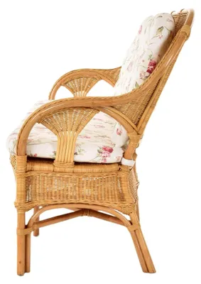 Produktbild von Rattan Dreisitzerbank Palm Küchenbank Wintergarten Sofa (Honig, geblümter Stoff)