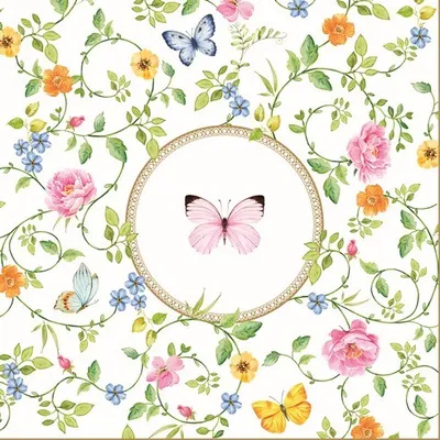 Produktbild von 20 Servietten Dancing Butterflies - Schmetterling in blühenden Ranken  33x33cm