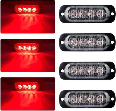 Zdjęcie produktu dla Smukła lampka awaryjna z 4 diodami LED, czerwona, sygnalizacja awaryjna, 12–24 V, samochodowa