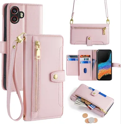 Produktbild von Handykette Samsung Hülle mit Band Handyhülle Kartenfächer Kunstleder Umhängetasche Galaxy Xcover 6 Pro Rosa