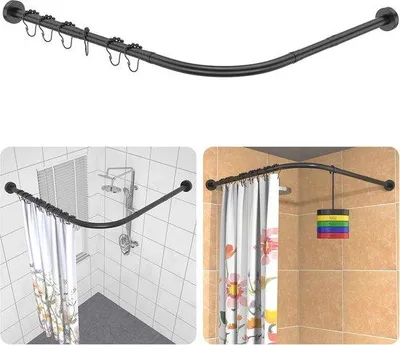 Produktbild von Verstelbare hoekdouchegordijnstang aus Edelstahl - Teleskopstange 75-105 x 115-175 cm mit Ringen