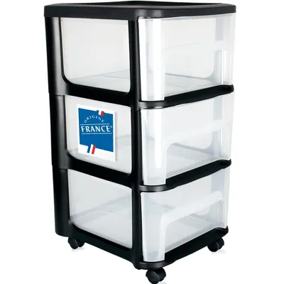 Produktbild von Schubladenschrank mit Rollen 3 transparenten Schubladen Rollcontainer aus Kunststoff Rollwagen Rollschrank