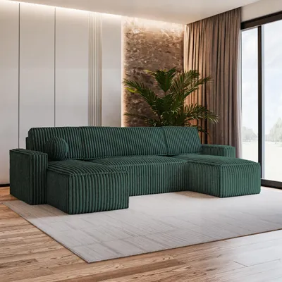 Produktbild von Masseno Ecksofa PESANO T mit Schlaffunktion U-Form, Sofa mit Bettkasten, Wohnzimmersofa, Couch, Soffa, Bettsofa, Couchgarnitur- Grün, TILIA 39