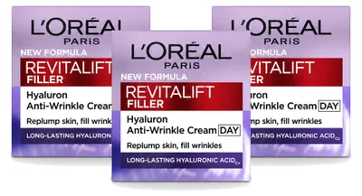 Immagine prodotto di 3 confezioni di crema viso anti-rughe Revitalift Filler di L'Oréal Paris - 50 ml ciascuna - confezione - 3 pezzi