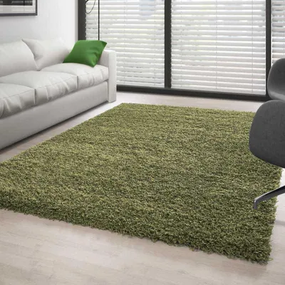 Produktbild von TapisTrend Zotteliger Teppich Grün 160 cm rund Hochflorteppich, einfarbig