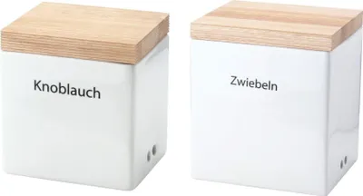 Immagine prodotto di Continenta 2er Set Vorratsdose Zwiebel und Knoblauch mit Holzdeckel 18 x 15,5 x 20,6cm und 14 x 12 x 15,3cm 3922 + 3921