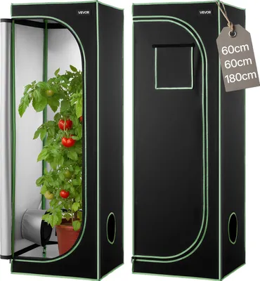 Obrázek produktu pro VEVOR pěstební stan, 60x60x80 cm, pěstební box 600D vysoce reflexní Mylar, stan pro pokojové rostliny s pozorovacím okénkem, spodní vaničkou a zipem, skleníkové pěstební stany pro ovoce, květiny a zeleninu