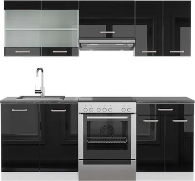 Produktbild von Küchenzeile Vicco R-Line Schwarz Hochglanz/Weiß 200 cm , AP Anthrazit, Model 42514