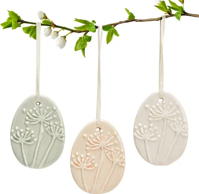 Productafbeelding van Porseleinen paaseieren, set van 3, met bloemendecor, afmetingen 4x6 cm