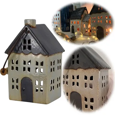 Produktbild von Teelichthaus Lichterhaus Aarhus 20cm Keramik Fachwerkhaus Laterne Teelichthalter