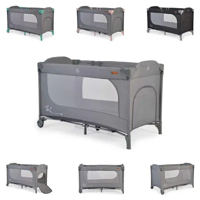 Produktbild von Cangaroo Reisebett Skyglow Laufstall 2 Räder mit Bremsen Matratze Seiteneingang grau