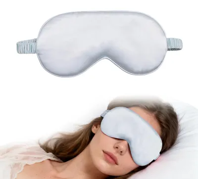 Produktbild von Schlafmaske aus Kunstseide, lichtundurchlässige Augenmaske mit elastischem Band, weiche Augenabdeckung für Seitenschläfer, für einen erholsamen Schlaf (blau)
