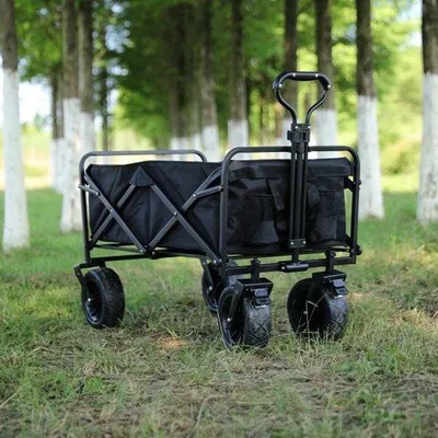 Productafbeelding van Buitentrolley voor elk terrein met 360° draaiende wielen - Picknick- en campingwagen - Opvouwbare, draagbare transportwagen voor de tuin.