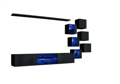 Produktbild von Schwarz Komplett Set Wohnwand Luxus Holzmöbel Designer Modern Wandschrank