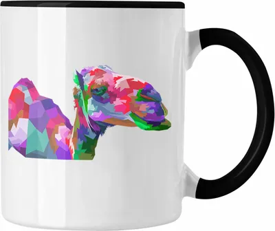 Produktbild von Trendation - Kamel Tasse Geschenk Polygon Grafik Lustig Bunt (Schwarz)