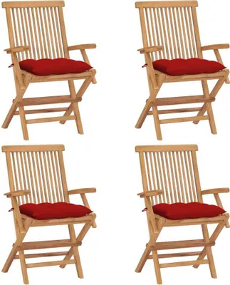 Immagine prodotto di The Living Store Sedie da giardino con cuscini rossi 4 pz. Legno massiccio di teak