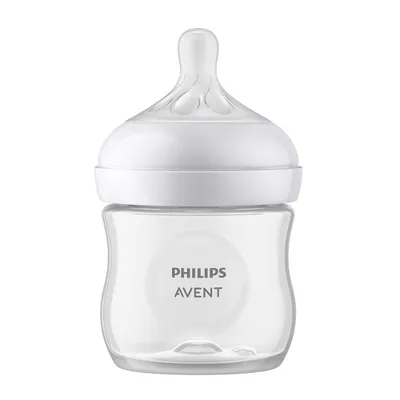 A clear studio shot of a baby bottle.