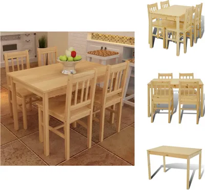 Immagine prodotto di Tavolo da pranzo Tavolo in legno con 4 sedie in legno Set da sala da pranzo Gruppo da pranzo - Gruppi da pranzo