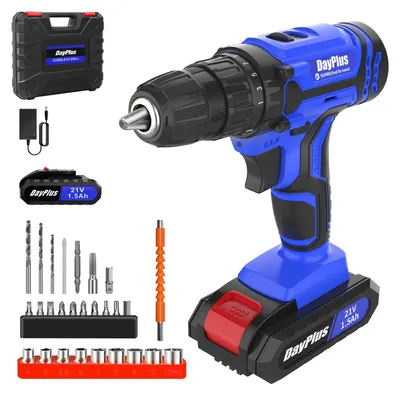 Zdjęcie produktu dla Wiertarko-wkrętarka akumulatorowa - 21 V - 2 biegi - moment obrotowy 45 Nm - 2 akumulatory - maksymalna średnica wiercenia 23 mm - kolor niebieski
