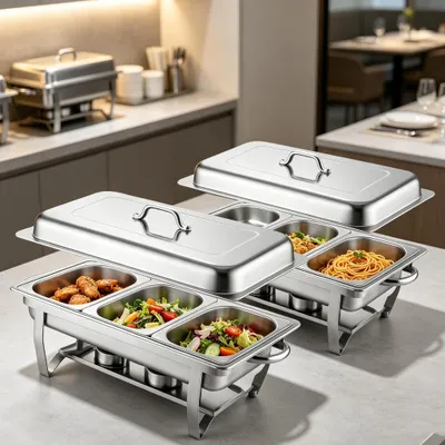 Produktbild von 2er Pack Chafing Dish Buffet Set,9L Rechteckige Catering Servierplatten aus Edelstahl mit Deckel,Speisenwärmer für Catering Buffet und Party