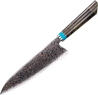 Produktbild von Damast Küchenmesser Zetsu - Professionelles Chefmesser in Braun und Blau KP37411