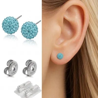 Produktbild von Medizinische Ohrringe Fireball Ohrstecker "Shamballa" Studex System 75 Hellblau