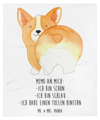 Produktbild von Mr. & Mrs. Panda Decke Corgi Po - Weiß - Geschenk, Sprüche, Bettüberwurf, Hund, Corgie, Wohndecke, Süß, Sofadecke, Positiv, Kuscheldecke, Bettdecke