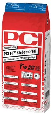 Produktbild von PCI FT Klebemörtel, Fliesenkleber für Steingut und Steinzeugbeläge, grau, 5 kg