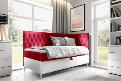 Produktbild von Boxspringbett Gästebett Kinderbett FINJA Nr.3 100x200cm Weiss-Rot Seite Rechts