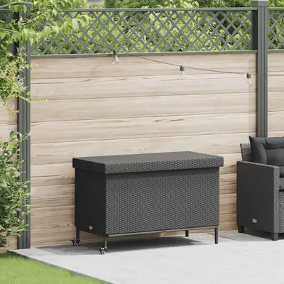 Produktbild von vidaXL Gartentruhe mit Rollen Schwarz 110x55x73 cm Poly Rattan