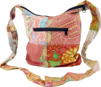 Produktbild von Boho Schultertasche, Patchwork Tasche - Rot/orange, Uni - Erwachsene, Baumwolle, 25*23*15 cm, Alternative Umhängetasche, Handtasche aus Stoff
