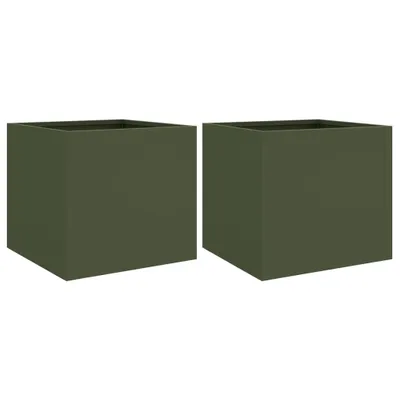 Produktbild von vidaXL Pflanzkübel 2 Stk. Olivgrün 32x30x29 cm Stahl
