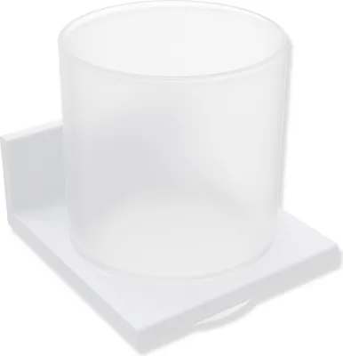 Produktbild von HEWI Glasbecher mit Halter, Metall, pulverbeschichtet, Becher aus Kristallglas, satiniert, in HEWI Farbe DX (Weiß tiefmatt)