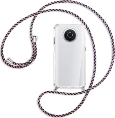Produktbild von Handykette Backcover-Schutzhülle mit Band (Metall silberfarben) für Nokia G10, G20 (Nokia 6.3) - blau+beige